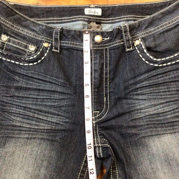 SUKO Women’s Jeans Size 12 Dark Blue High Rise Bling Rhinestone Western Denim - Picture 9 of 15